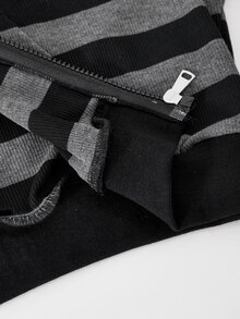 SHEIN 青少年女孩秋季穿搭上衣2件套，拉鍊連帽衫配寬腿黑色長褲，復古寬鬆針織休閒風 - 彩色 - 查看 9