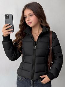 Jaket Kasual Serbaguna Musim Dingin untuk Remaja Perempuan - Hitam - View 1