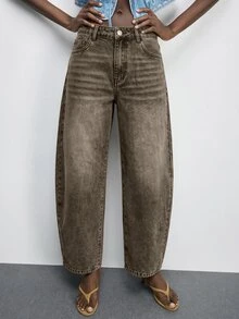 Maija 女款休閒錐形牛仔褲，附口袋，百搭款 - 棕色 - 查看 4