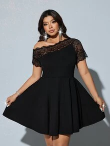 Viva Relle Plus Size Women's Black Lace Off-Shoulder Dress, Party Dress, Cocktail Dress - Black - View 2