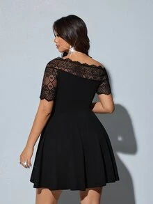Viva Relle Plus Size Women's Black Lace Off-Shoulder Dress, Party Dress, Cocktail Dress - Black - View 3