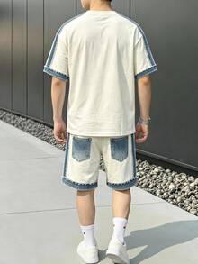Teen Boy Casual Minimalist Short Sleeve Crew Neck T-Shirt And Shorts Set, 2 Pieces Outfit Suitable For Autumn Back To School - Multicolor - View 2