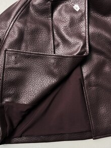 SHEIN PETITE معطف ترنش نسائي بلون سادة وأكمام طويلة وياقة لابيل وأزرار مزدوجة - أحمر بنفسجي - مشاهدة 10
