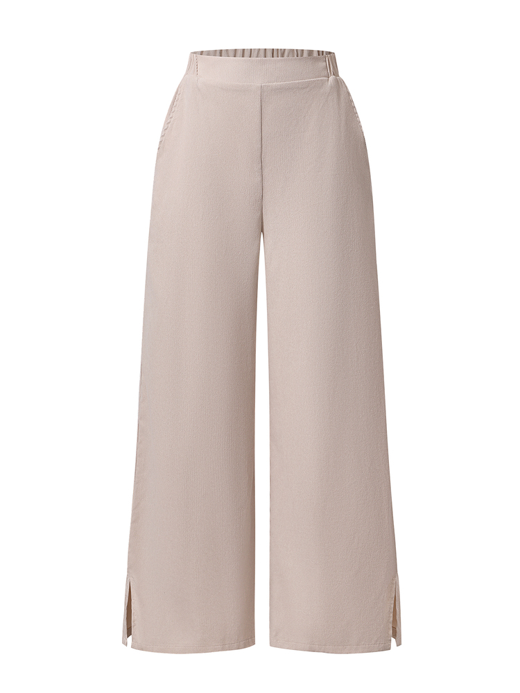 Teen Girls Fall Clothes Autumn/Winter Corduroy High-Waisted Straight-Leg Long Pants, Side Slit Hem Loose Draped Wide-Leg Casual Pants - Apricot - View 3