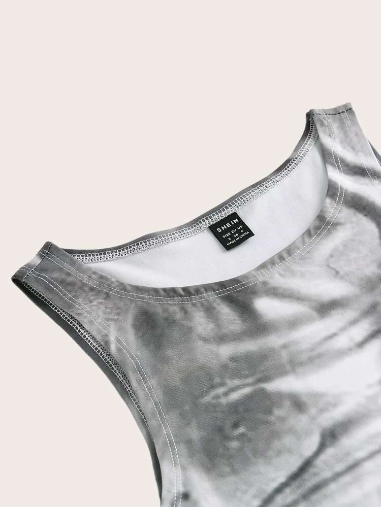 SHEIN ICON Tie-Dye Pattern Mesh Sexy Dress - Brown - View 5