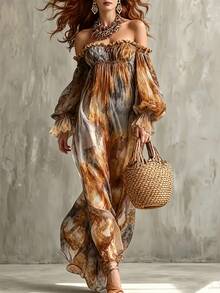 Glimmora Women's Fashion Strapless Backless Long Sleeve Tie-Dye Print Dress - Multicolor - View 4