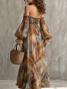 Glimmora Women's Fashion Strapless Backless Long Sleeve Tie-Dye Print Dress - Multicolor - View 3