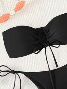 Swim Basics Bañador bikini bandeau con cordón lateral con cordón - Negro - Ver 5