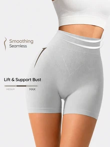 SHEIN Women's Solid Color Seamless High Waist Tummy Control Butt Lift Shaping Shorts - Light Grey - View 2