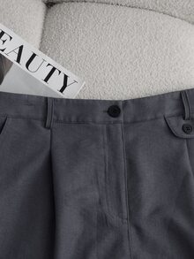 Franclia Women's Plus Size Denim Effect Comfortable New Fabric Shorts, Casual Soft Form Commute Loose Fit With Pockets, Textured Versatile Elegant Black Summer - Dark Grey - View 3