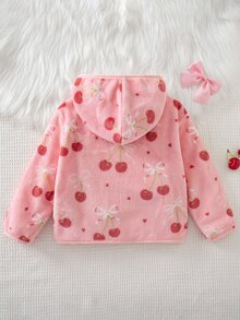 SHEIN 女童全印花連帽拉鍊休閒日常長袖秋季夾克 - 粉色 - 查看 5