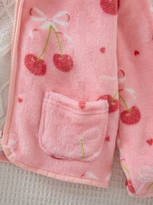 SHEIN 女童全印花連帽拉鍊休閒日常長袖秋季夾克 - 粉色 - 查看 7