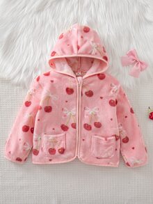SHEIN 女童全印花連帽拉鍊休閒日常長袖秋季夾克 - 粉色 - 查看 10