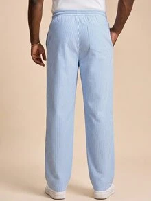 EASEVO Men's Plus Size Striped Drawstring Waist Pocket Casual Daily Travel Long Pants - Blue - View 2