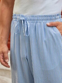 EASEVO Men's Plus Size Striped Drawstring Waist Pocket Casual Daily Travel Long Pants - Blue - View 4
