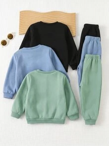 Cozy Pixies 小男孩裝飾拼接圓領長袖套頭衛衣彈性腰長褲6件套 Squishy COZY - 彩色 - 查看 3