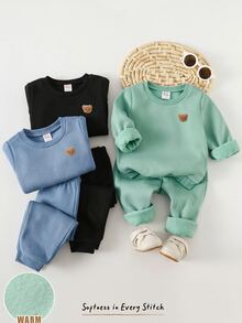 Cozy Pixies 小男孩裝飾拼接圓領長袖套頭衛衣彈性腰長褲6件套 Squishy COZY - 彩色 - 查看 4