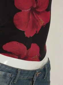 SHEIN ICON Y2k Sexy Vintage Floral Print Backless Halter Top, Summer - Black - View 10