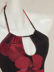 SHEIN ICON Y2k Sexy Vintage Floral Print Backless Halter Top, Summer - Black - View 9