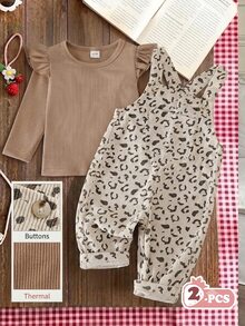 SHEIN Vintaside Kids Baby Girls Jumpsuits 1st Birthday Family Matching First Birthday Khaki Beige Autumn Casual Cute Funny Kawaii - Khaki - View 1