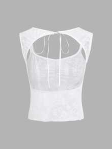 SHEIN ICON Top corto transparente con cordón, lazo decorativo y espalda descubierta - Blanco - Ver 2