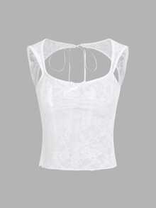 SHEIN ICON Top corto transparente con cordón, lazo decorativo y espalda descubierta - Blanco - Ver 5
