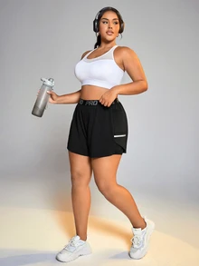 SHEIN Sports Women Plus Size Sports Shorts - Black - View 4