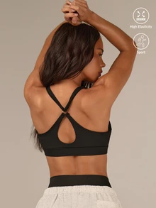 Athîral Women's Workout Top: Black Criss-Cross Backless Sports Bra For Gym Fall - Black - View 4