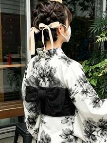 Irokai 日式傳統夏季女款浴衣和服配件蕾絲腰帶 度假假期黑色傳統款 - 黑色 - 查看 2
