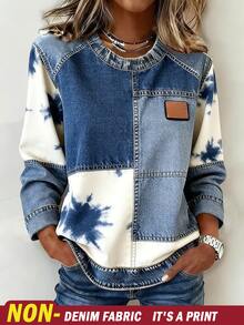 EMERY ROSE Women's Round Neck Color Block Casual Everyday Wear Long Sleeve T-Shirt - Multicolor - View 1