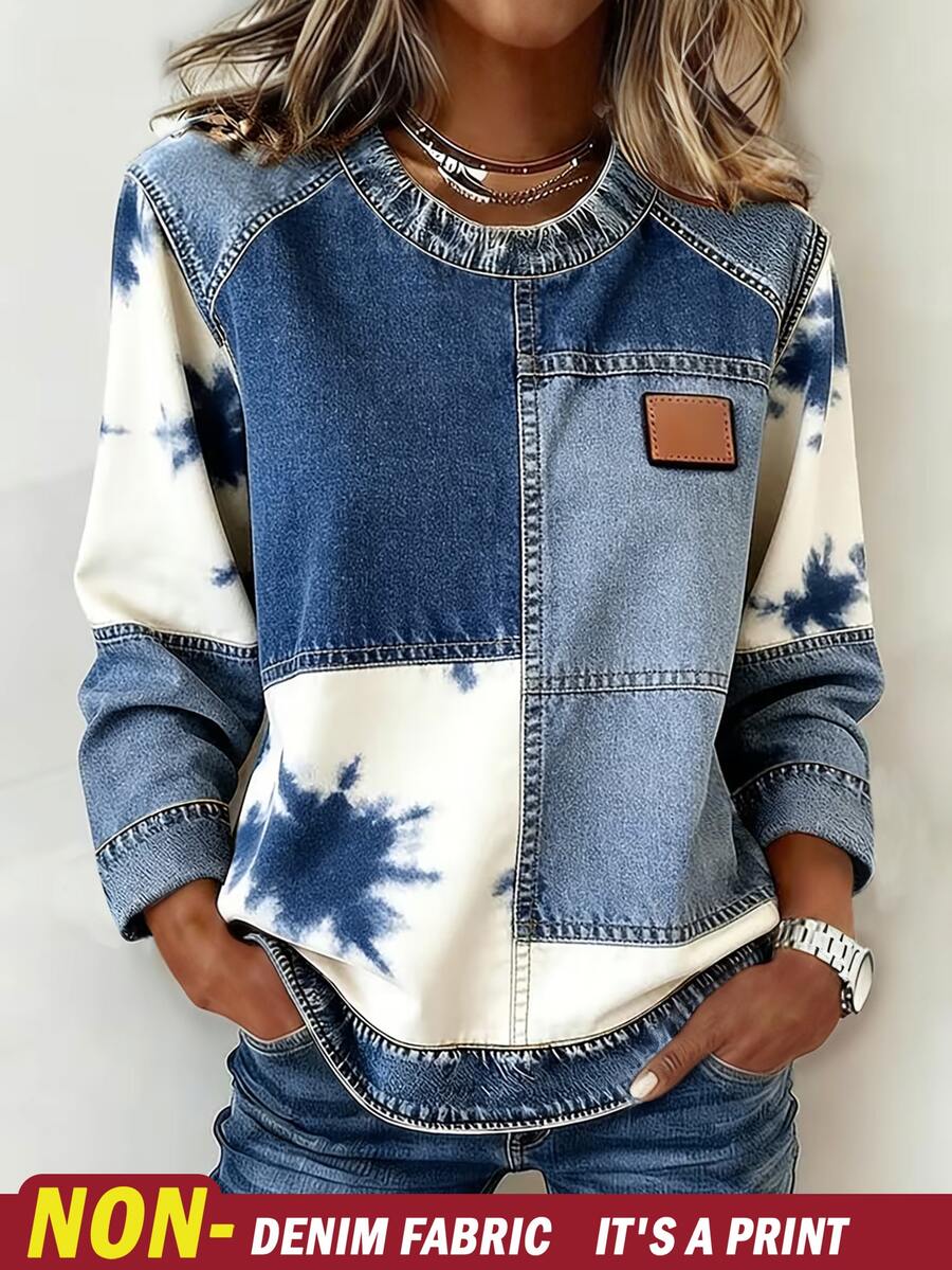 EMERY ROSE Women's Round Neck Color Block Casual Everyday Wear Long Sleeve T-Shirt - Multicolor - View 1