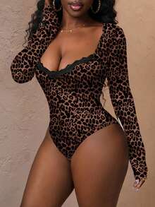 Slaydiva Bodysuit Seksi Lengan Panjang Berenda dengan Leher Persegi untuk Wanita, Cocok untuk Musim Panas dan Musim Semi - MultiWarna - View 6