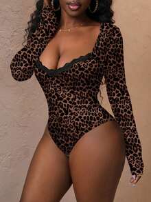 Slaydiva Bodysuit Seksi Lengan Panjang Berenda dengan Leher Persegi untuk Wanita, Cocok untuk Musim Panas dan Musim Semi - MultiWarna - View 8