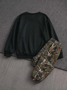 SHEIN Coolqubz 青少年男孩連帽衫與運動衫套裝 - 軍綠色 - 查看 3