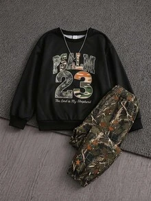 SHEIN Coolqubz 青少年男孩連帽衫與運動衫套裝 - 軍綠色 - 查看 2