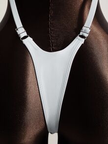 SHEIN Swim 女士純色無背一件式泳衣，適用於夏天海灘 - 白色 - 查看 4