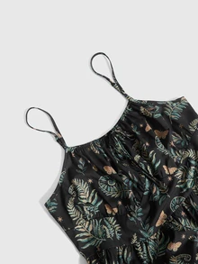 ROMWE Fairycore Summer Beach Boho Vacation Style Moon & Plant Vintage All-Over Print Plus Size Women's Spaghetti Strap Dress - Black - View 3
