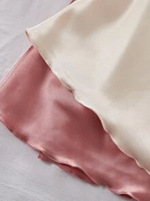 SilkySpell 2pcs Women's Spaghetti Strap Backless Gentle Sweet Solid Color Cross-Strap Satin Nightdress Two-Color Luxeloungewear - Multicolor - View 5