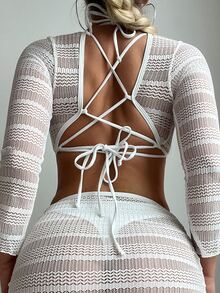 SHEIN Swim 纯色吊带比基尼套装 4 件套，比基尼套装海滩泳装泳衣音乐节夏季，夏季海滩 - 白色 - 查看 2