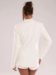 SHEIN BAE 女款純色缺口領西裝外套與短褲休閒套裝 - 白色 - 查看 2
