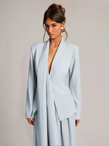 SHEIN BAE 時尚優雅通勤純色西裝外套 - 淺藍色 - 查看 6