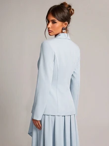 SHEIN BAE 時尚優雅通勤純色西裝外套 - 淺藍色 - 查看 2