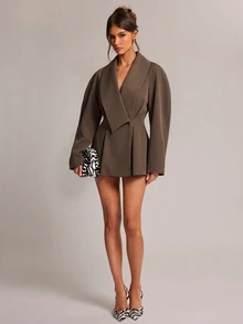 SHEIN BAE Women's Solid Color Casual Versatile Commute Travel Blazer - Coffee Brown - View 3
