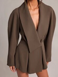 SHEIN BAE Women's Solid Color Casual Versatile Commute Travel Blazer - Coffee Brown - View 8