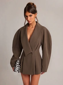 SHEIN BAE Women's Solid Color Casual Versatile Commute Travel Blazer - Coffee Brown - View 5