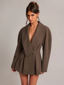 SHEIN BAE Women's Solid Color Casual Versatile Commute Travel Blazer - Coffee Brown - View 6