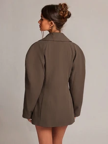 SHEIN BAE Women's Solid Color Casual Versatile Commute Travel Blazer - Coffee Brown - View 2