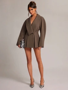 SHEIN BAE Women's Solid Color Casual Versatile Commute Travel Blazer - Coffee Brown - View 4