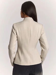 SHEIN BAE Fashionable Elegant Commute Solid Color Frog Button Blazer - Khaki - View 2