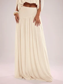 SHEIN BAE CURVE Plus Size Gentle Versatile Pleated Maxi Skirt For Date And Vacation - Apricot - View 1